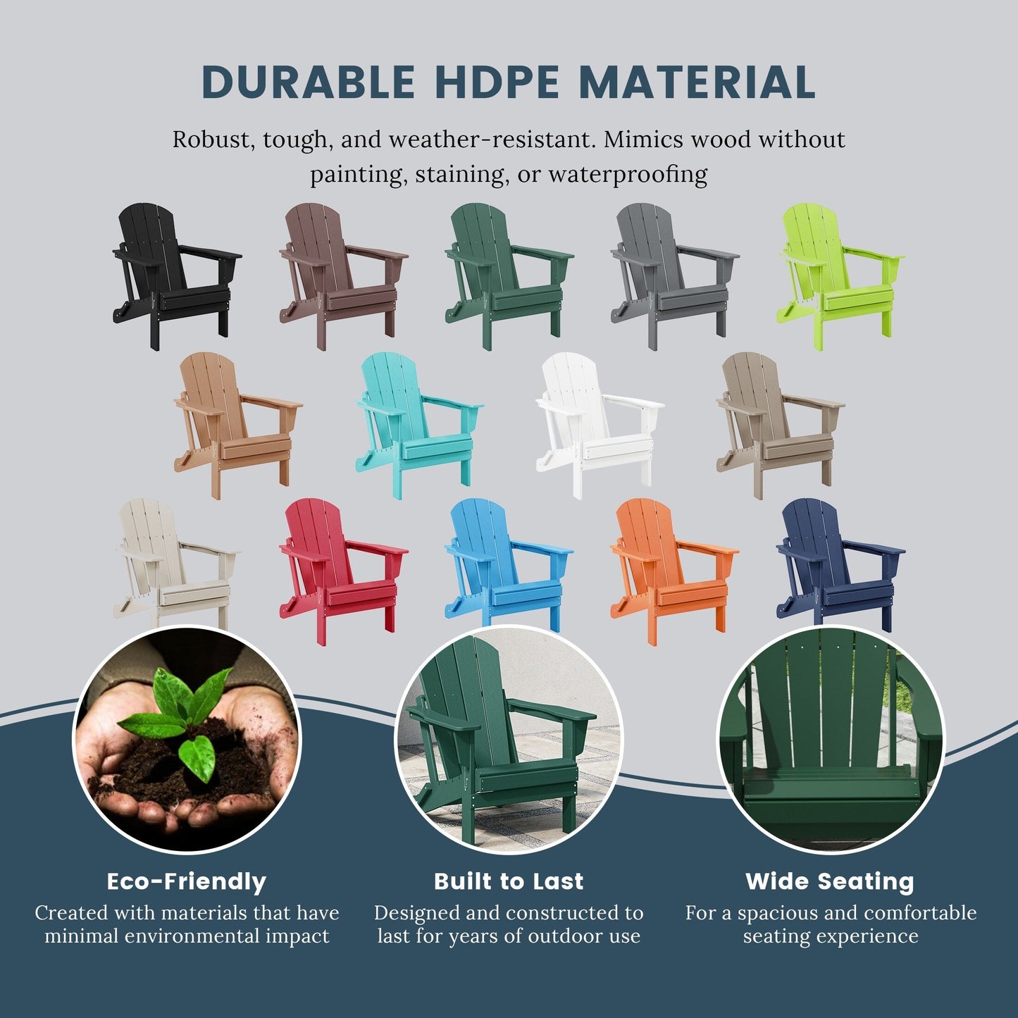 Polytrends Laguna Fauteuils Adirondack pliants d'extérieur résistants aux intempéries (lot de 2)