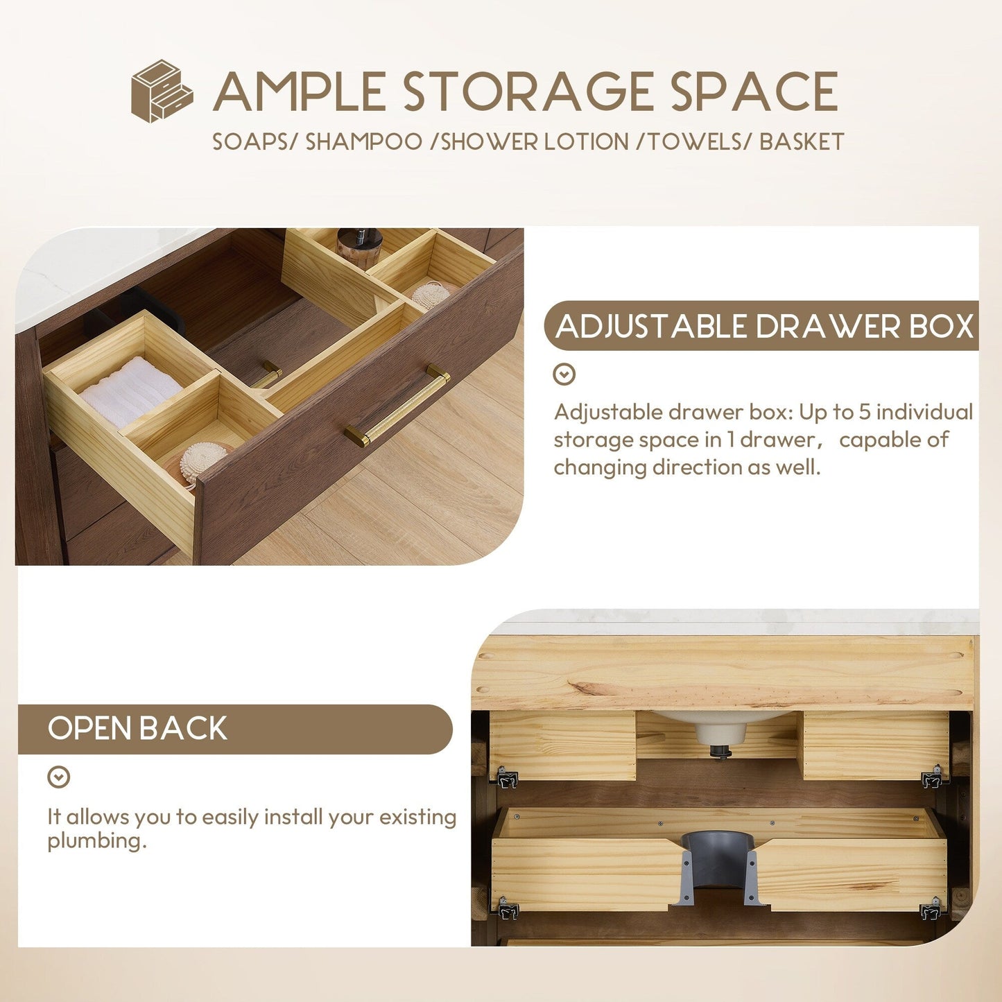 Meuble-lavabo Porto avec plan de travail en pierre de quartz blanche, sans miroir.