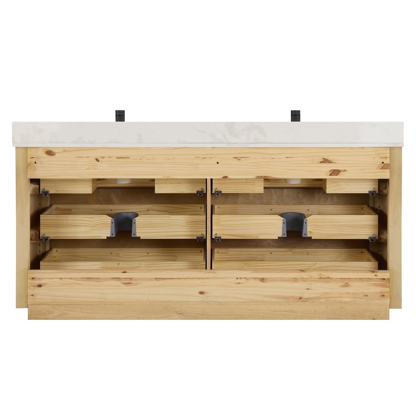 Meuble-lavabo Porto avec plan de travail en pierre de quartz blanche, sans miroir.