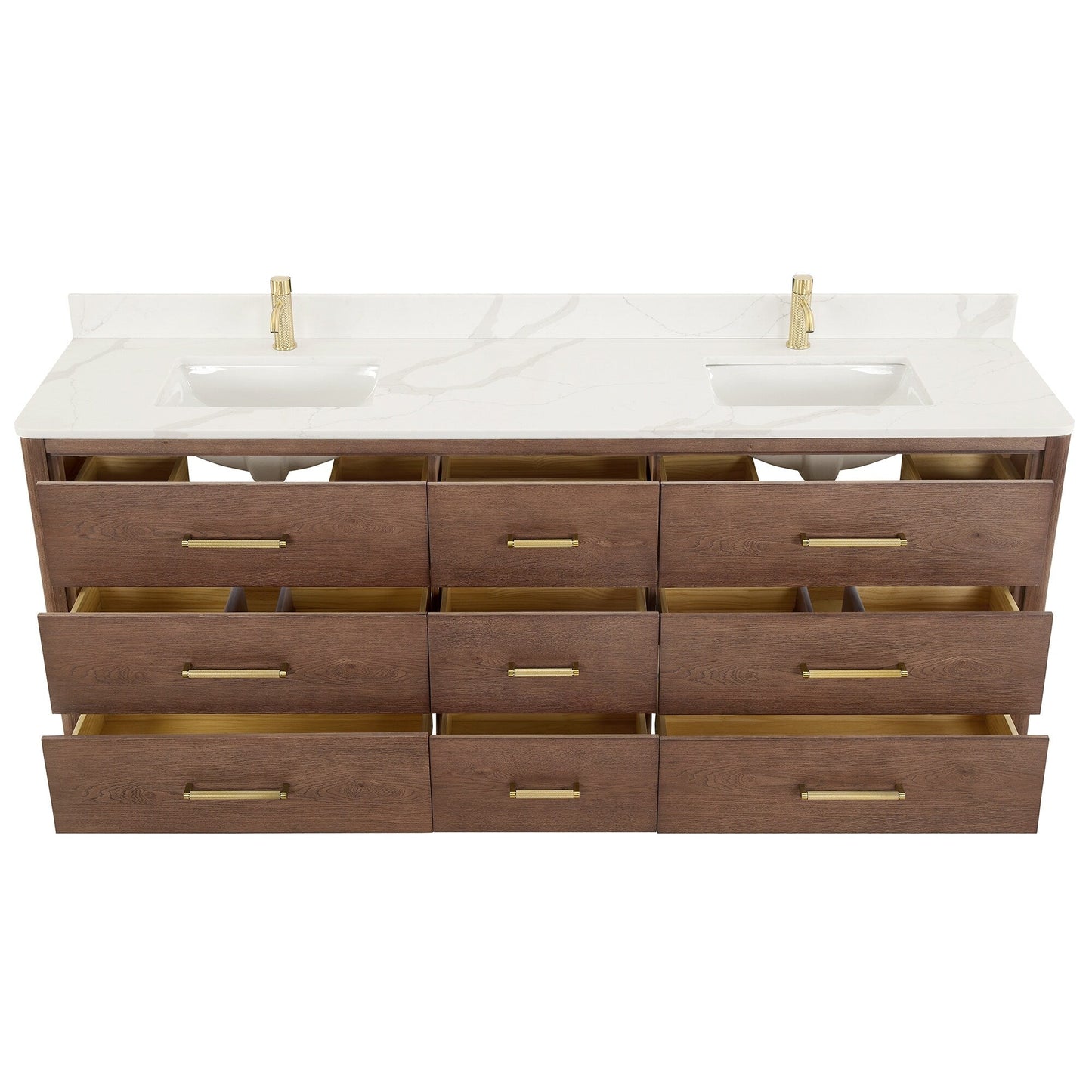 Meuble-lavabo Porto avec plan de travail en pierre de quartz blanche, sans miroir.