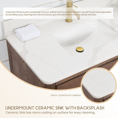 Meuble-lavabo Porto avec plan de travail en pierre de quartz blanche, sans miroir.