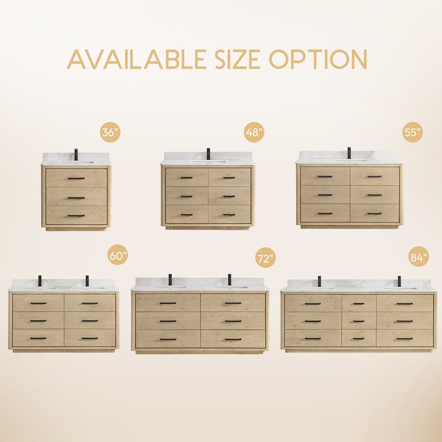 Meuble-lavabo Porto avec plan de travail en pierre de quartz blanche, sans miroir.