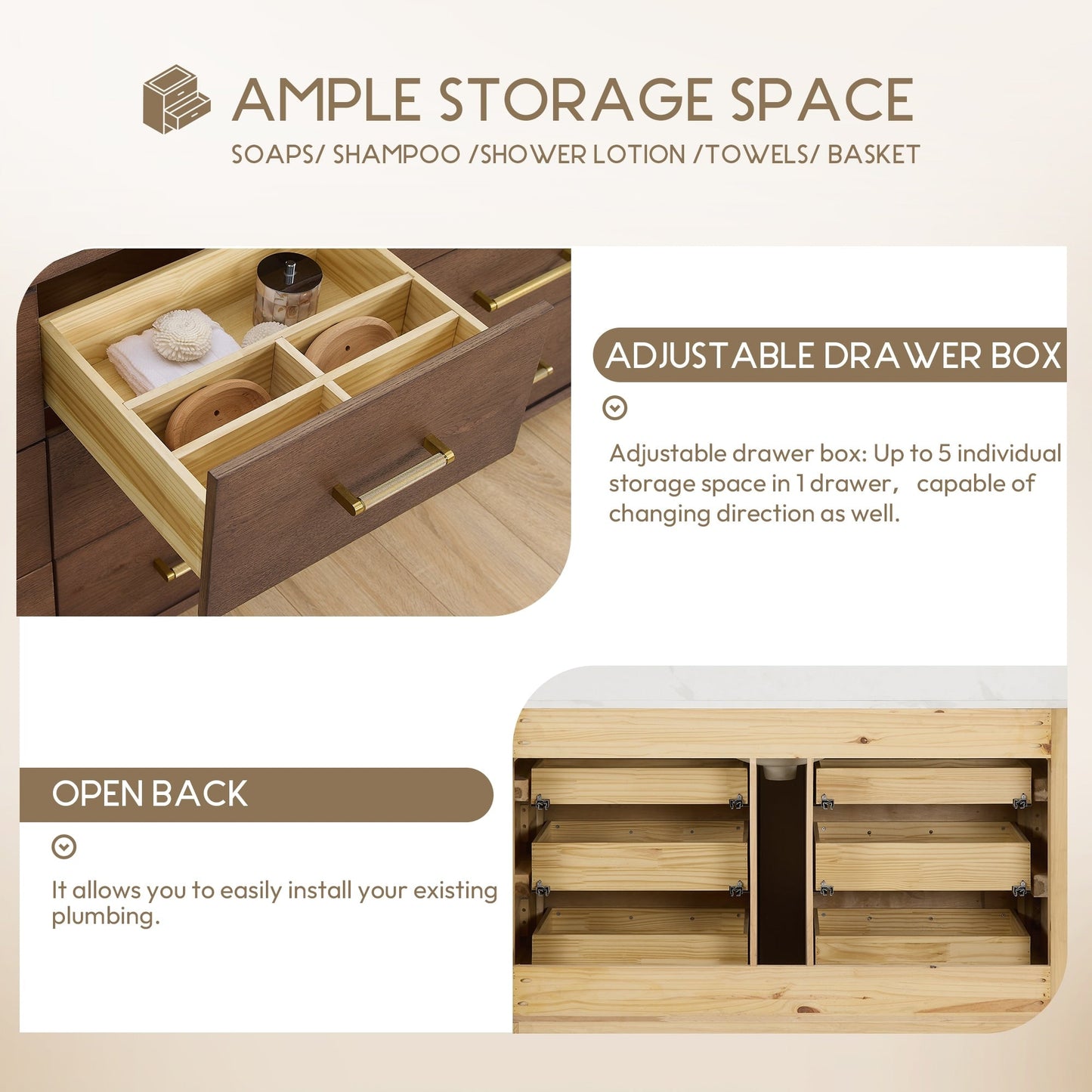 Meuble-lavabo Porto avec plan de travail en pierre de quartz blanche, sans miroir.