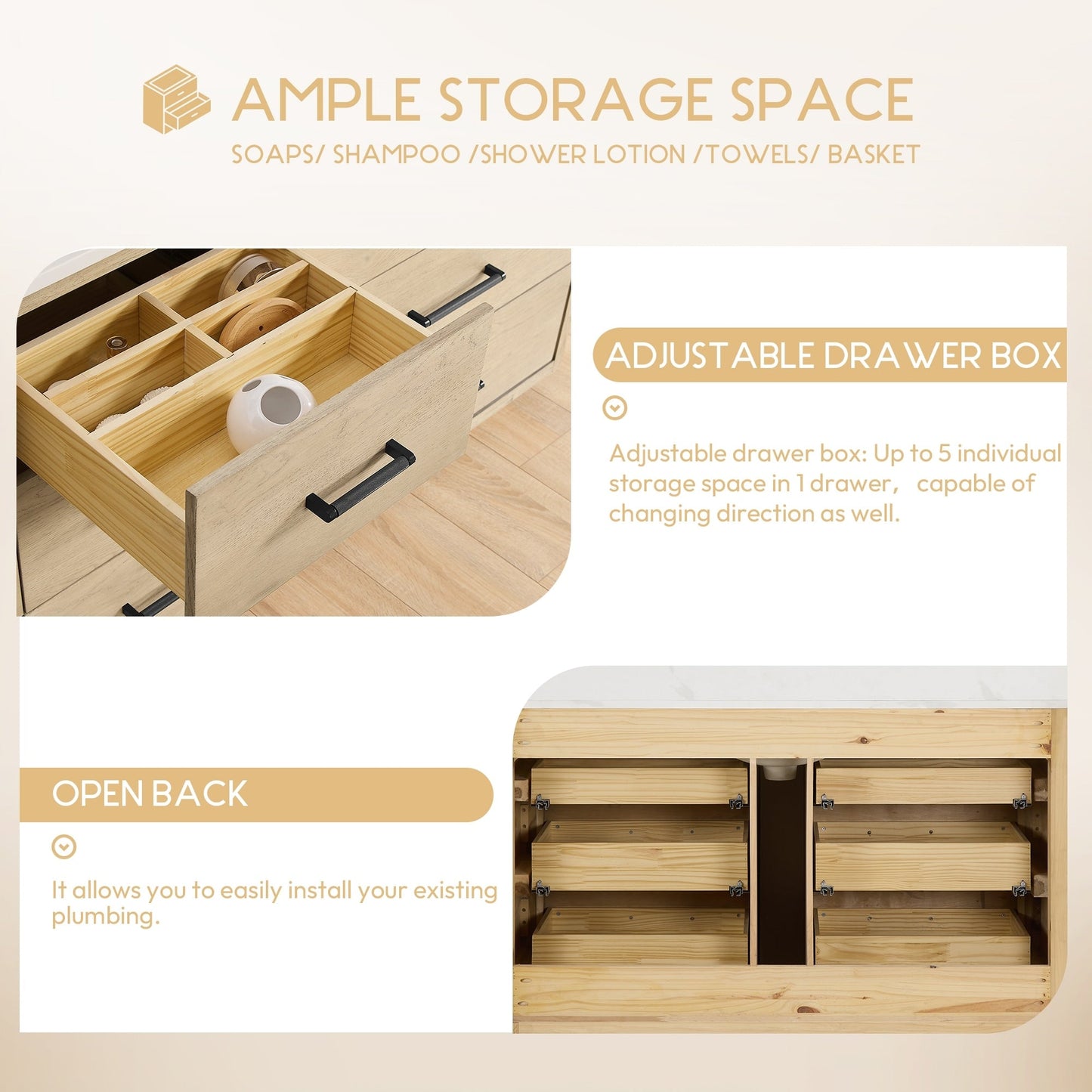 Meuble-lavabo Porto avec plan de travail en pierre de quartz blanche, sans miroir.