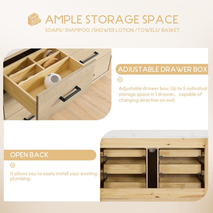 Meuble-lavabo Porto avec plan de travail en pierre de quartz blanche, sans miroir.