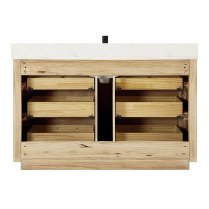 Meuble-lavabo Porto avec plan de travail en pierre de quartz blanche, sans miroir.