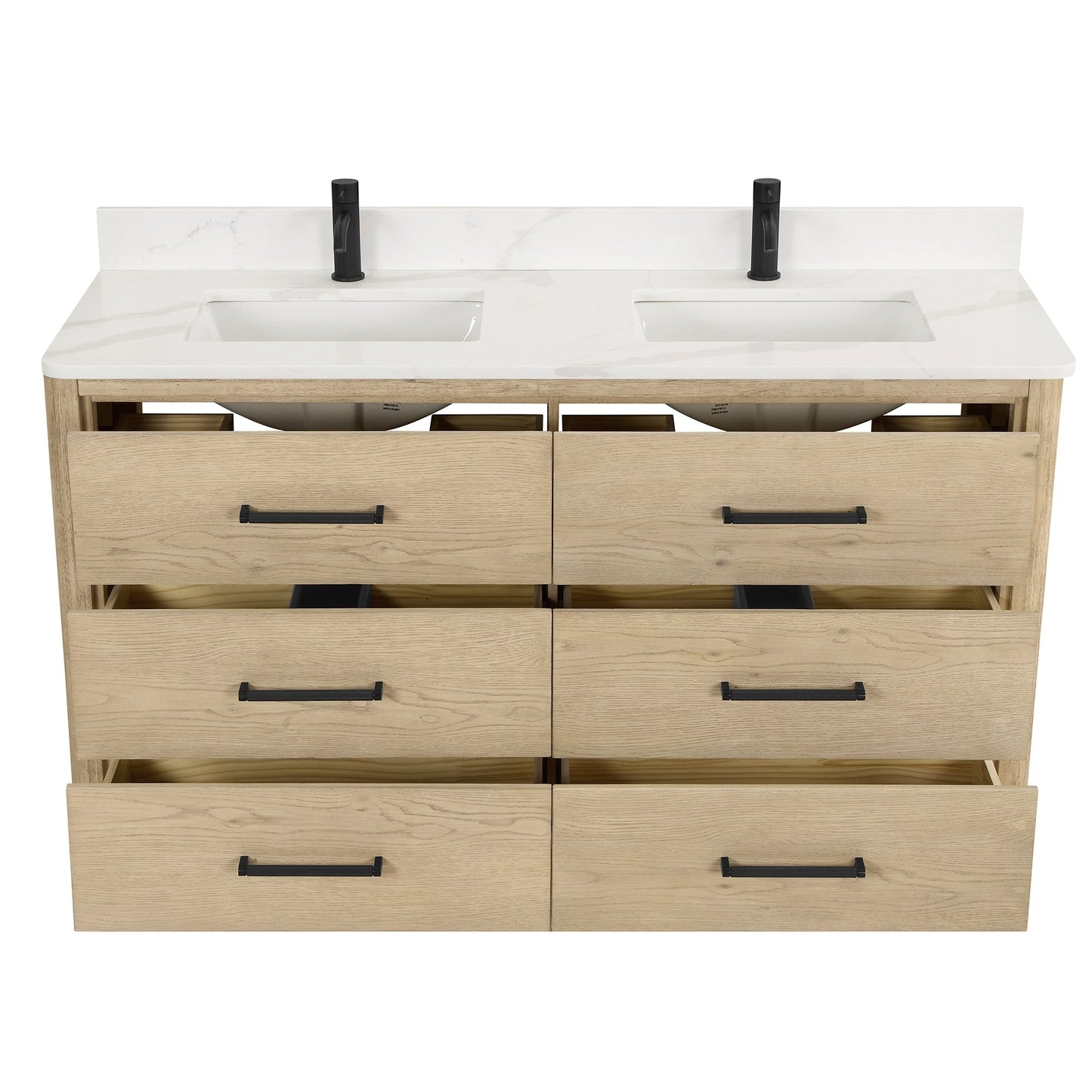 Meuble-lavabo Porto avec plan de travail en pierre de quartz blanche, sans miroir.