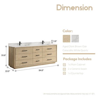 Meuble-lavabo Porto avec plan de travail en pierre de quartz blanche, sans miroir.