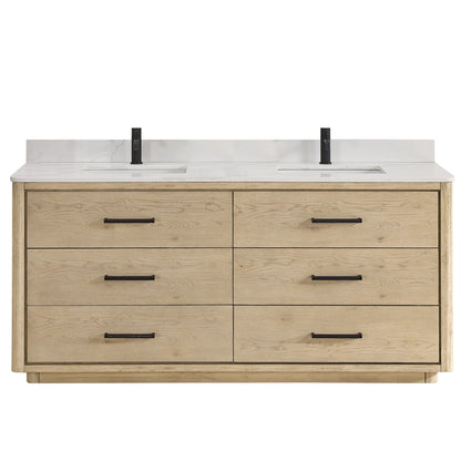 Meuble-lavabo Porto avec plan de travail en pierre de quartz blanche, sans miroir.