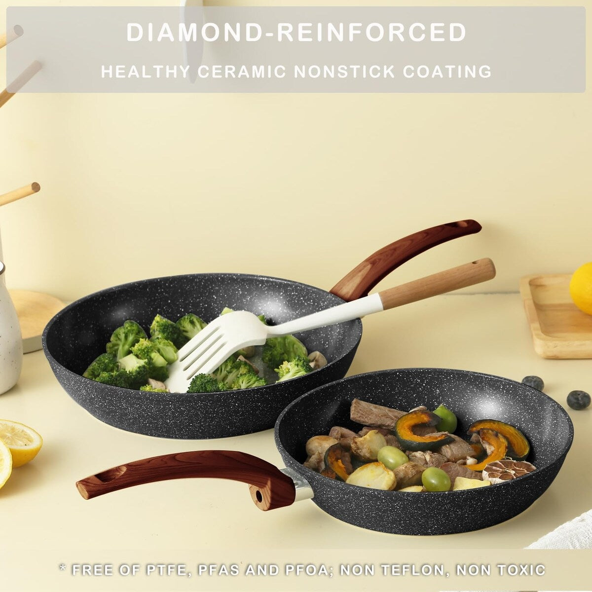 Ensemble de casseroles et poêles antiadhésives, ensemble de cuisine en céramique antiadhésif avec poêle à frire, casserole, poêle à sauté et cocotte.