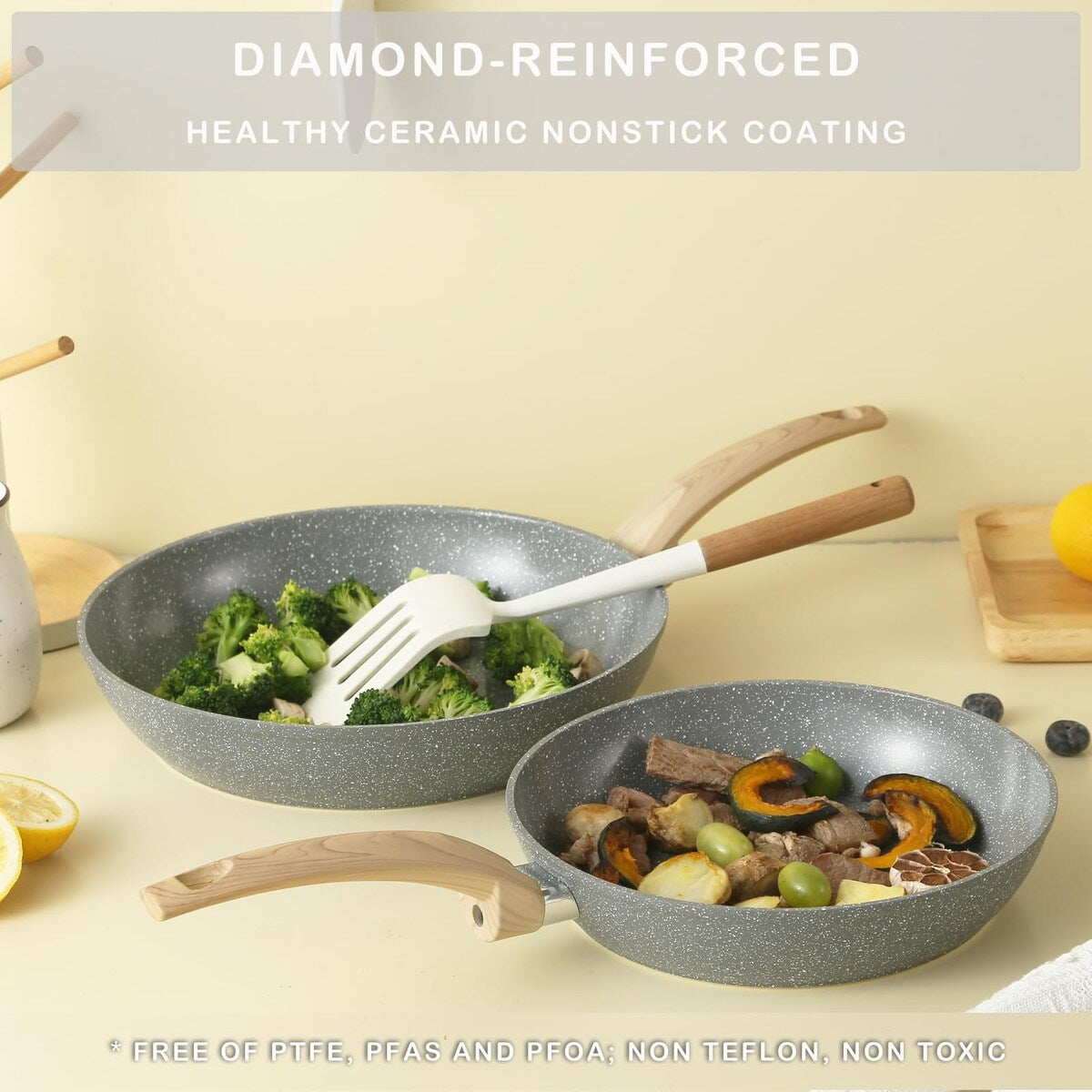 Ensemble de casseroles et poêles antiadhésives, ensemble de cuisine en céramique antiadhésif avec poêle à frire, casserole, poêle à sauté et cocotte.