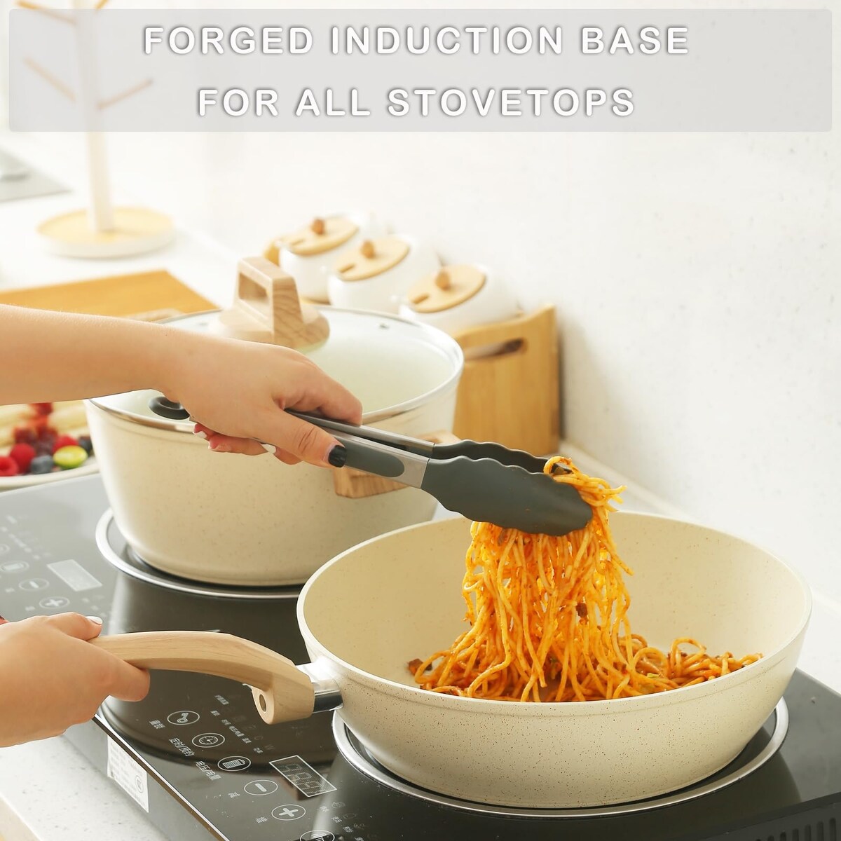 Ensemble de casseroles et poêles antiadhésives, ensemble de cuisine en céramique antiadhésif avec poêle à frire, casserole, poêle à sauté et cocotte.