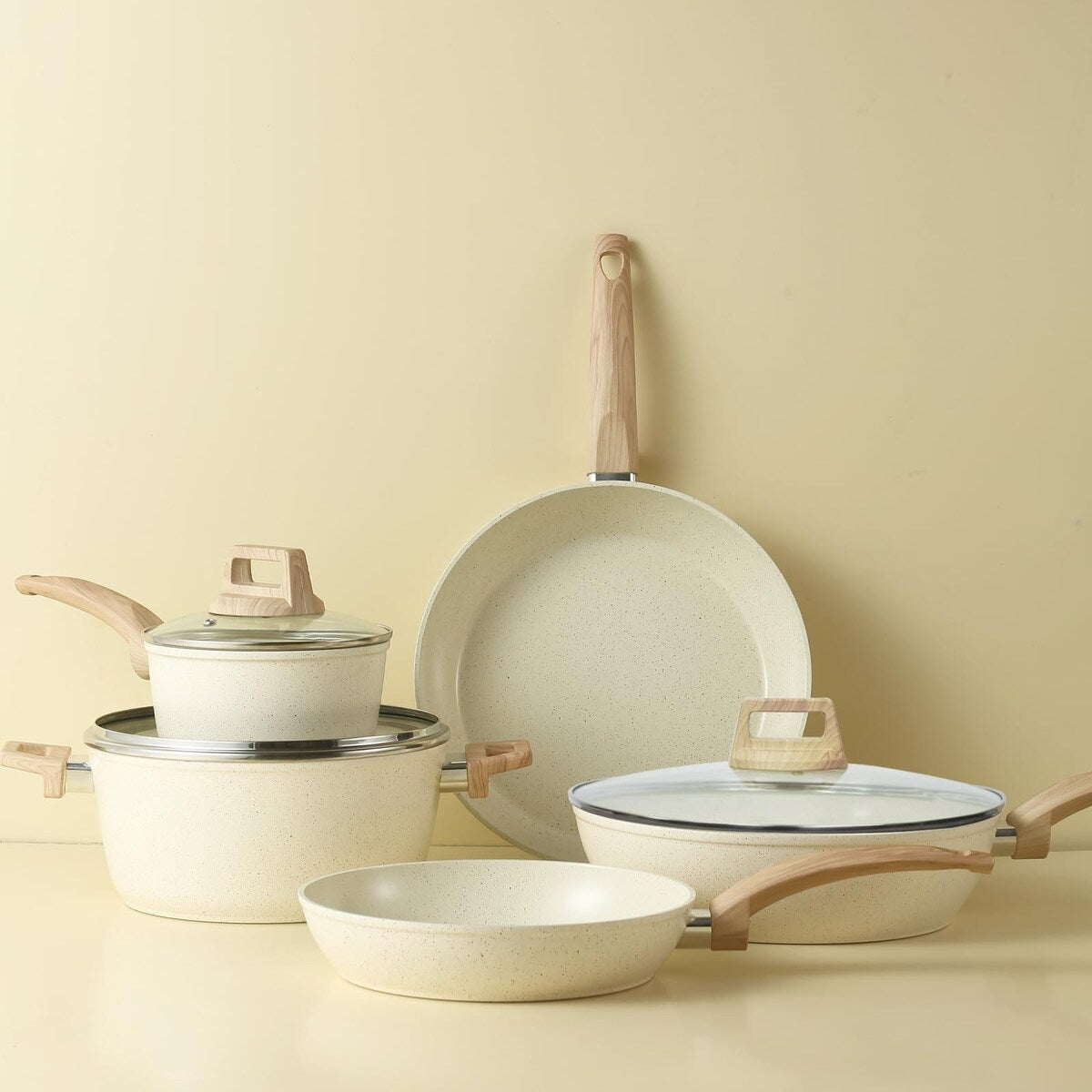 Ensemble de casseroles et poêles antiadhésives, ensemble de cuisine en céramique antiadhésif avec poêle à frire, casserole, poêle à sauté et cocotte.