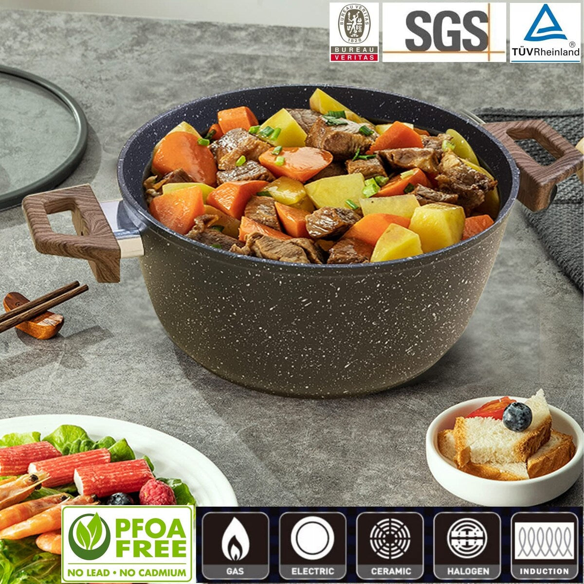 Ensemble de casseroles et poêles antiadhésives, ensemble de cuisine en céramique antiadhésif avec poêle à frire, casserole, poêle à sauté et cocotte.