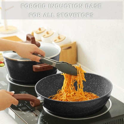 Ensemble de casseroles et poêles antiadhésives, ensemble de cuisine en céramique antiadhésif avec poêle à frire, casserole, poêle à sauté et cocotte.