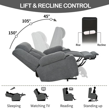 Fauteuil releveur électrique pour personnes âgées, fauteuils releveurs en tissu avec repose-pieds extensible, avec 2 porte-gobelets, poches latérales, télécommande.