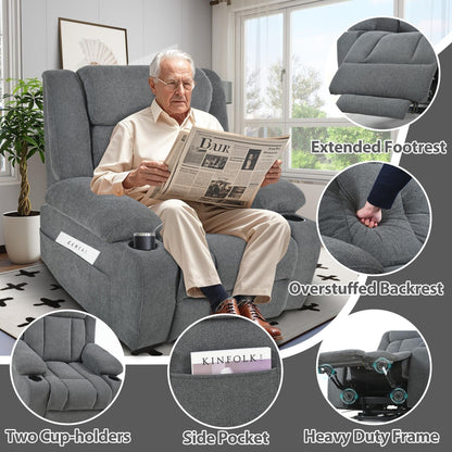 Fauteuil releveur électrique pour personnes âgées, fauteuils releveurs en tissu avec repose-pieds extensible, avec 2 porte-gobelets, poches latérales, télécommande.