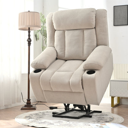 Fauteuil releveur électrique pour personnes âgées, fauteuils releveurs en tissu avec repose-pieds extensible, avec 2 porte-gobelets, poches latérales, télécommande.