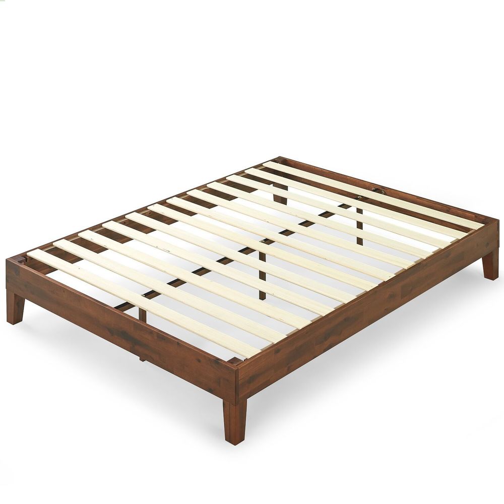 Lit-plateforme en bois massif Priage de Zinus, modèle Deluxe Antique Espresso