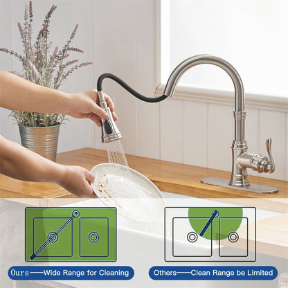 Robinet de cuisine à tirer, simple commande, moderne, à un trou, avec lanceur d'eau rétractable, pour évier de cuisine, avec plaque de montage.