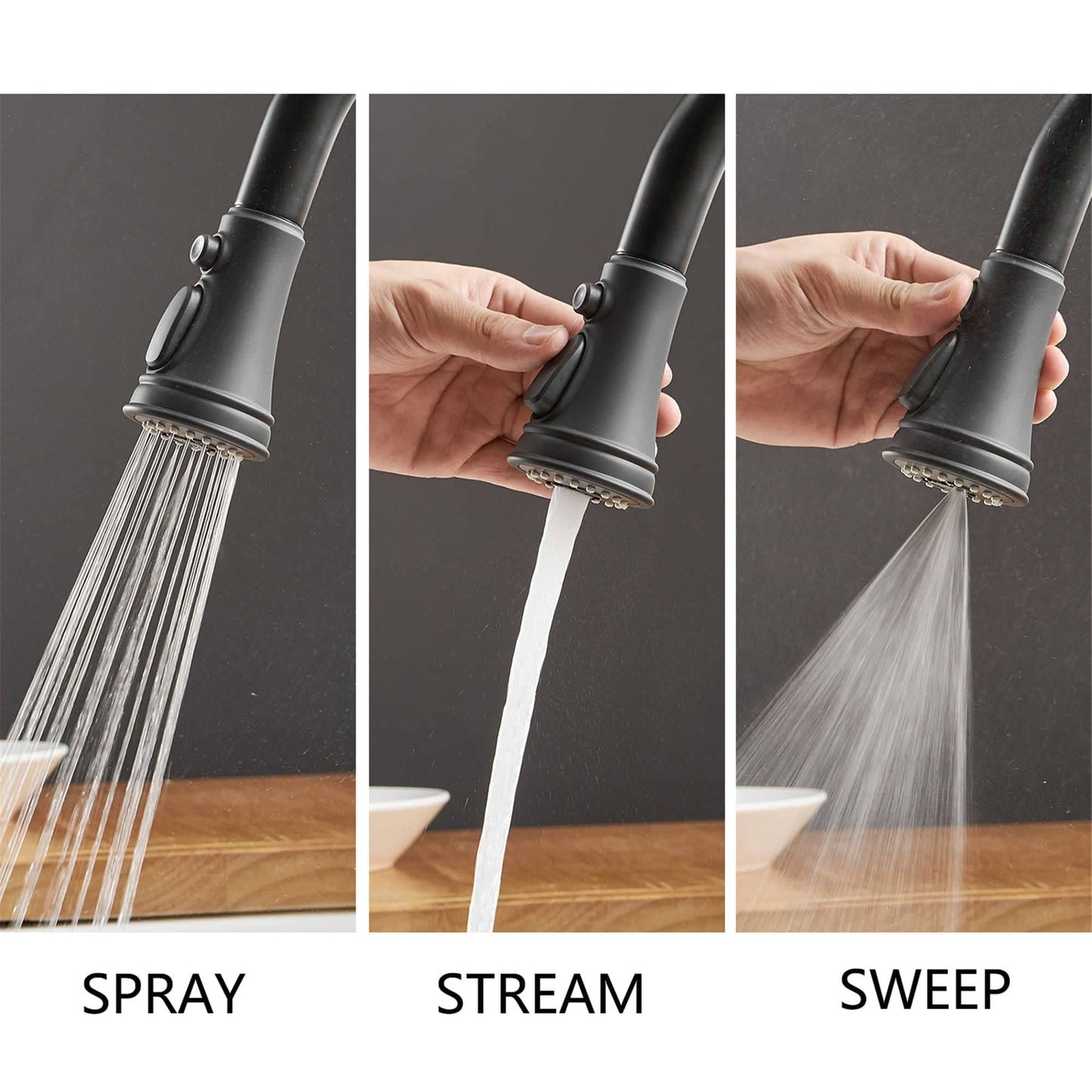 Robinet de cuisine à tirer, simple commande, moderne, à un trou, avec lanceur d'eau rétractable, pour évier de cuisine, avec plaque de montage.