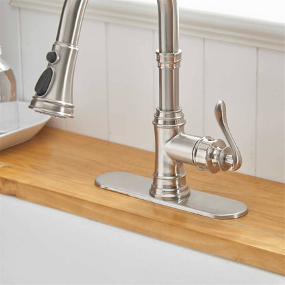 Robinet de cuisine à tirer, simple commande, moderne, à un trou, avec lanceur d'eau rétractable, pour évier de cuisine, avec plaque de montage.