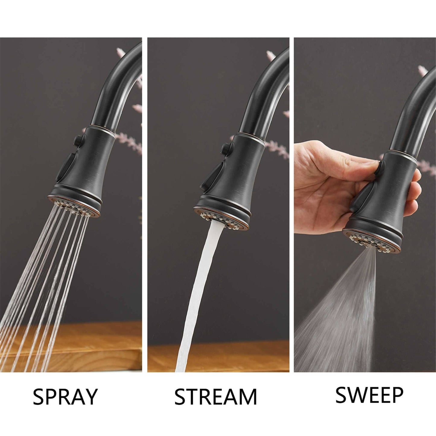 Robinet de cuisine à tirer, simple commande, moderne, à un trou, avec lanceur d'eau rétractable, pour évier de cuisine, avec plaque de montage.