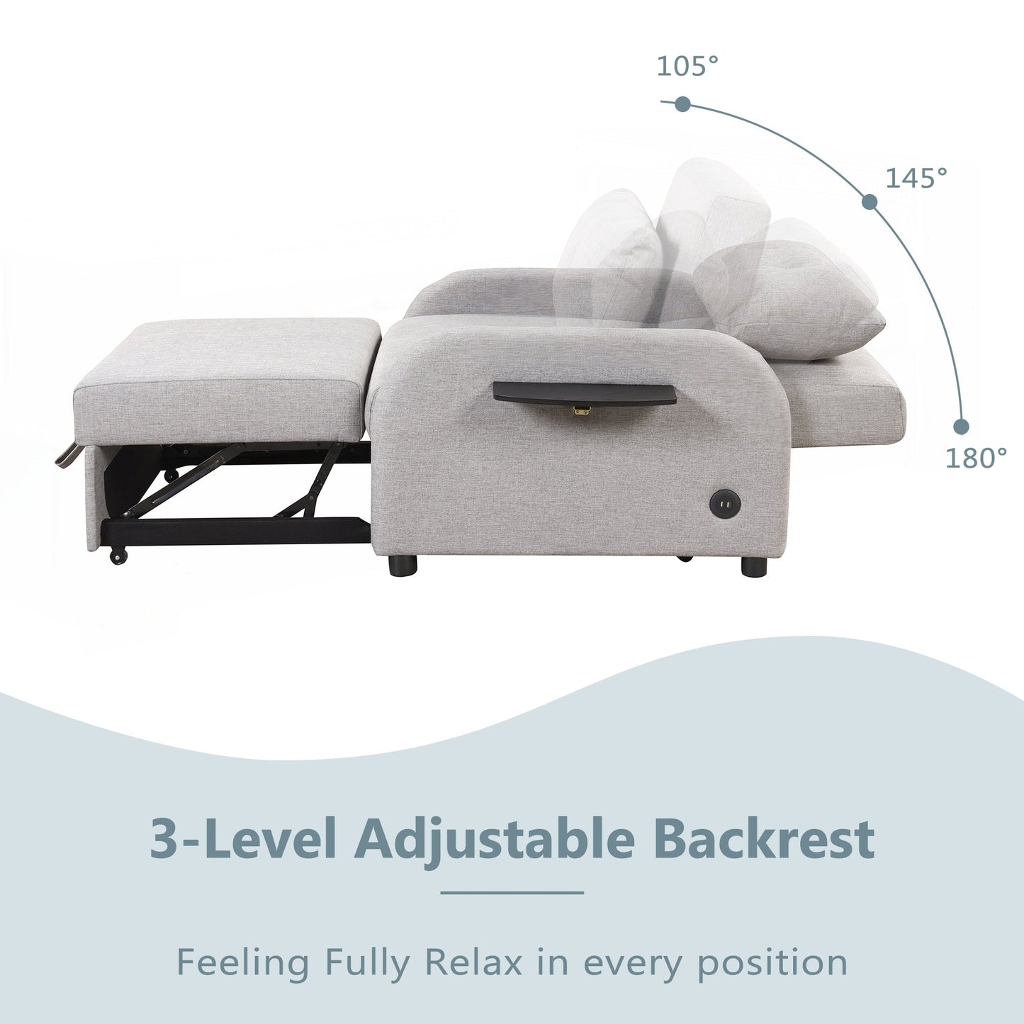 Canapé-lit escamotable 3 en 1 avec 2 tables d'appoint