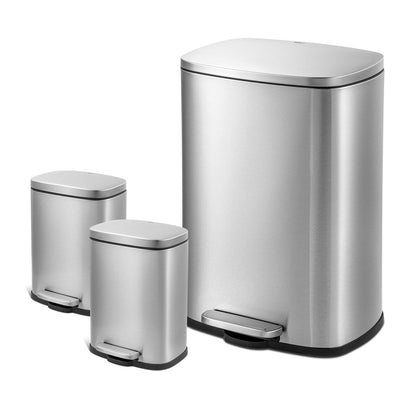 Qualiazero 13.2 GAL plus DEUX poubelles rectangulaires à ouverture par pied de 1.3 GAL - Pack familial