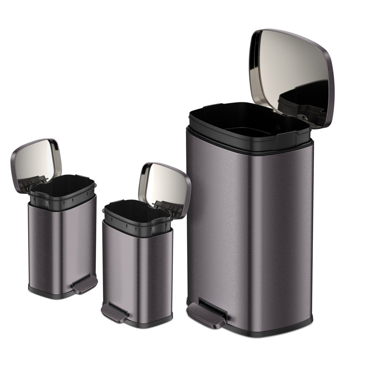 Qualiazero 13.2 GAL plus DEUX poubelles rectangulaires à ouverture par pied de 1.3 GAL - Pack familial