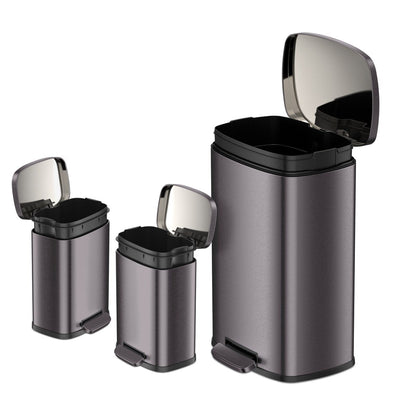 Qualiazero 13.2 GAL plus DEUX poubelles rectangulaires à ouverture par pied de 1.3 GAL - Pack familial