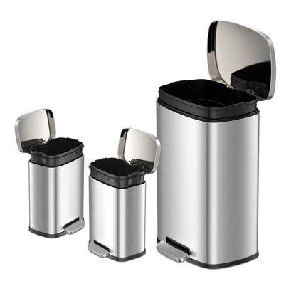 Qualiazero 13.2 GAL plus DEUX poubelles rectangulaires à ouverture par pied de 1.3 GAL - Pack familial