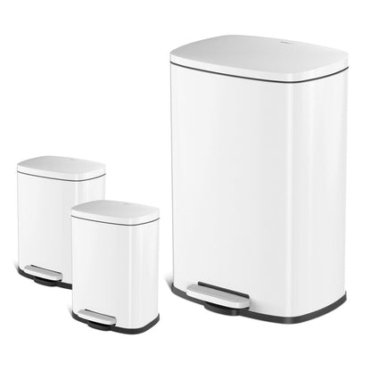 Qualiazero 13.2 GAL plus DEUX poubelles rectangulaires à ouverture par pied de 1.3 GAL - Pack familial