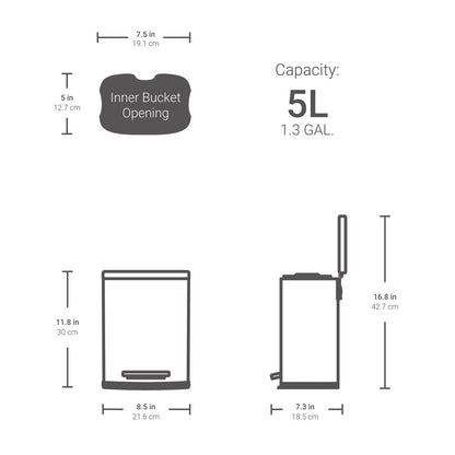 Qualiazero 13.2 GAL plus DEUX poubelles rectangulaires à ouverture par pied de 1.3 GAL - Pack familial