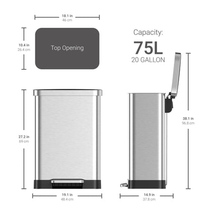 Qualiazero 75L / 20 Gallon Rectangular Step Can