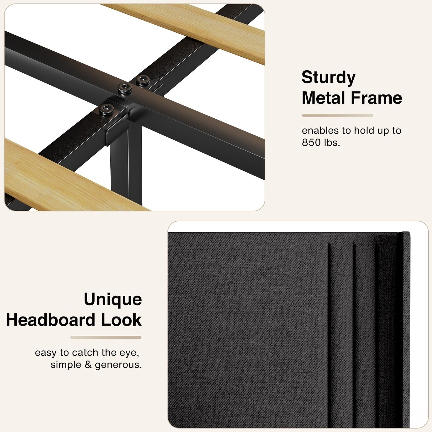 Lit capitonné avec chevet à oreilles et capitonnage vertical, taille Queen/Double