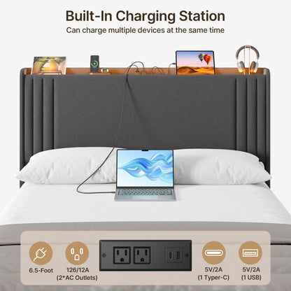 Lit capitonné avec chevet à oreilles et capitonnage vertical, taille Queen/Double