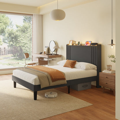 Lit capitonné avec chevet à oreilles et capitonnage vertical, taille Queen/Double