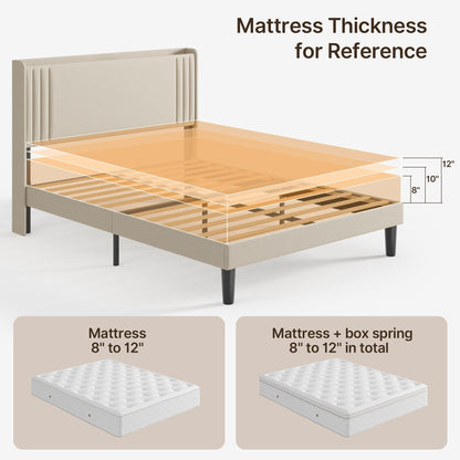 Lit capitonné avec chevet à oreilles et capitonnage vertical, taille Queen/Double