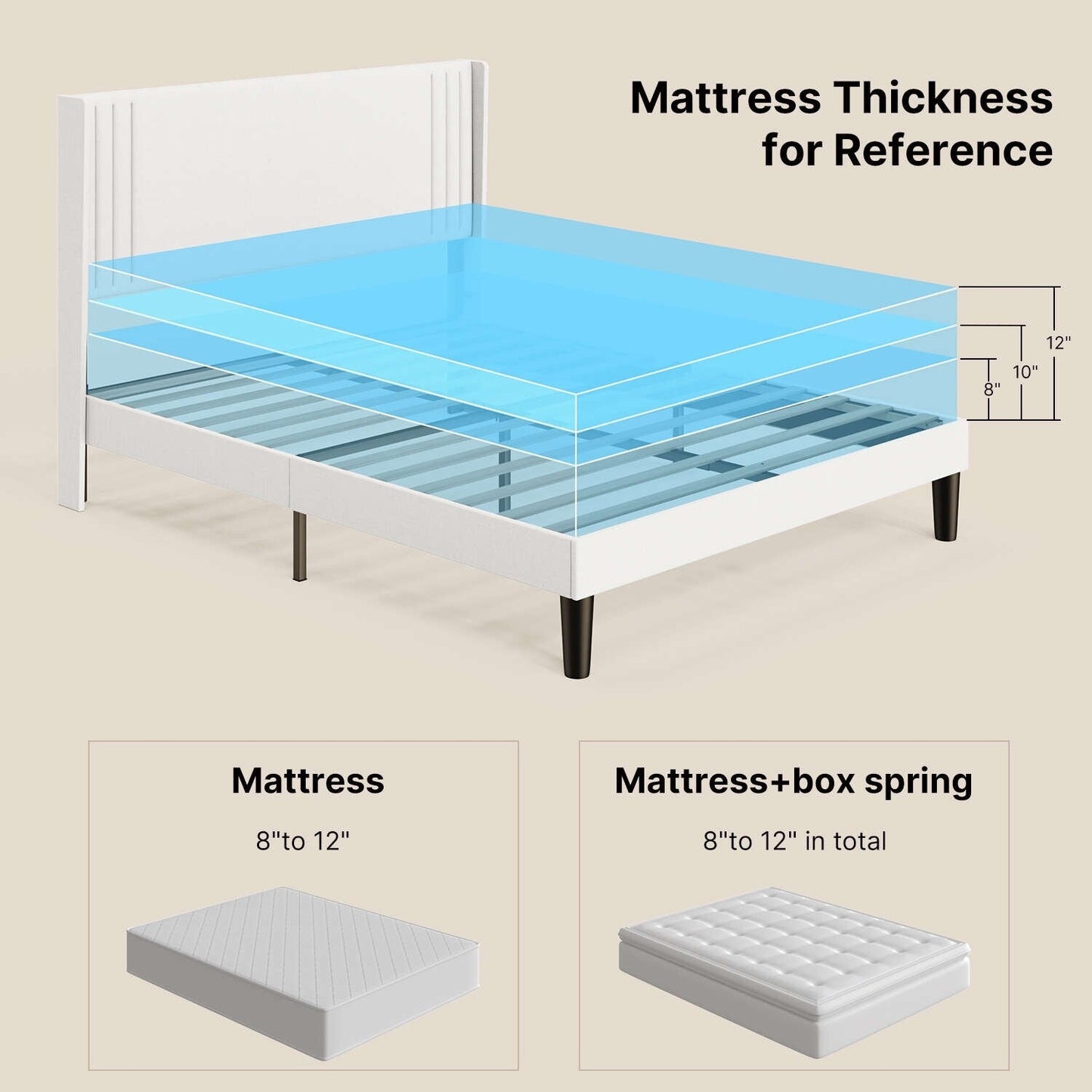 Lit capitonné avec chevet à oreilles et capitonnage vertical, taille Queen/Double