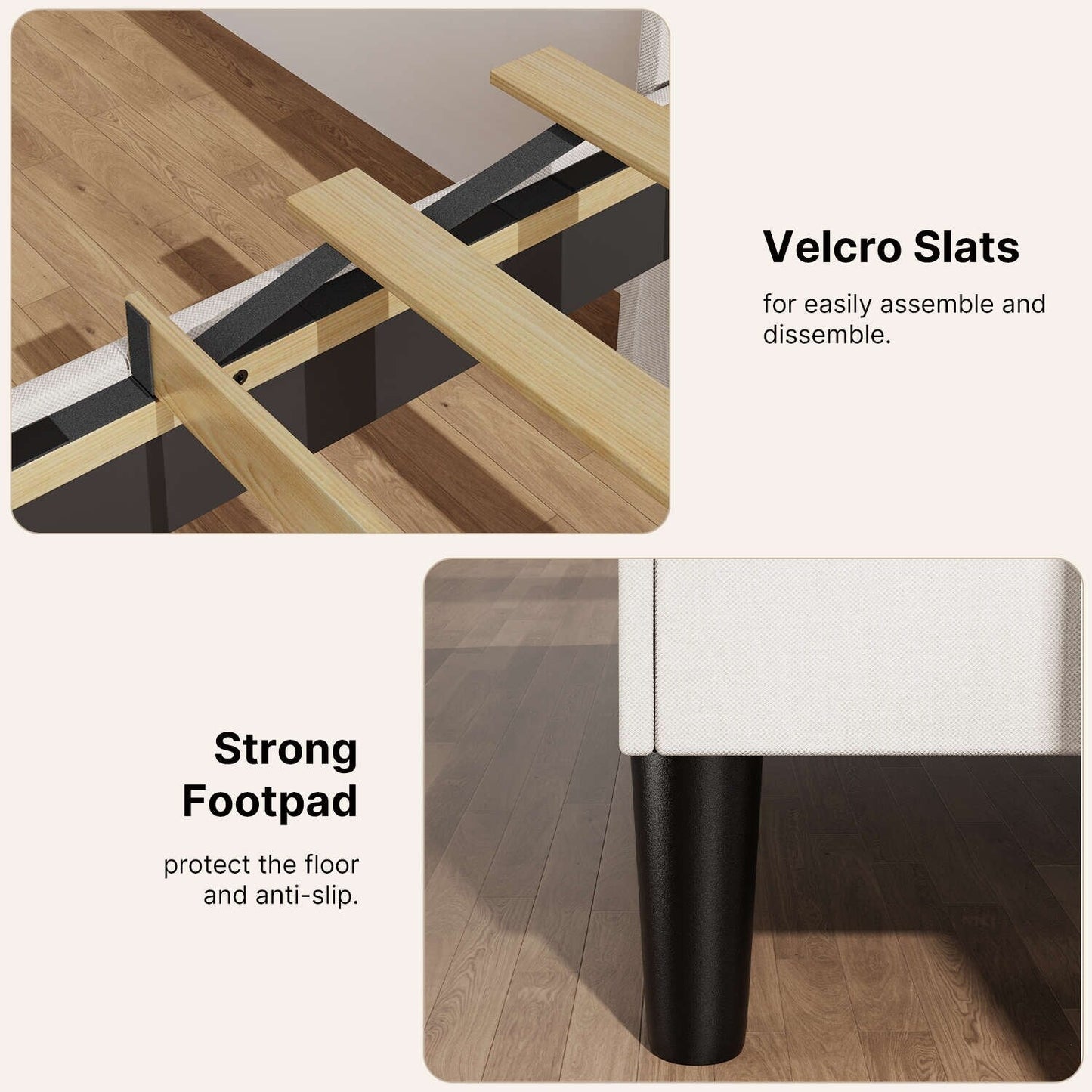 Lit capitonné avec chevet à oreilles et capitonnage vertical, taille Queen/Double