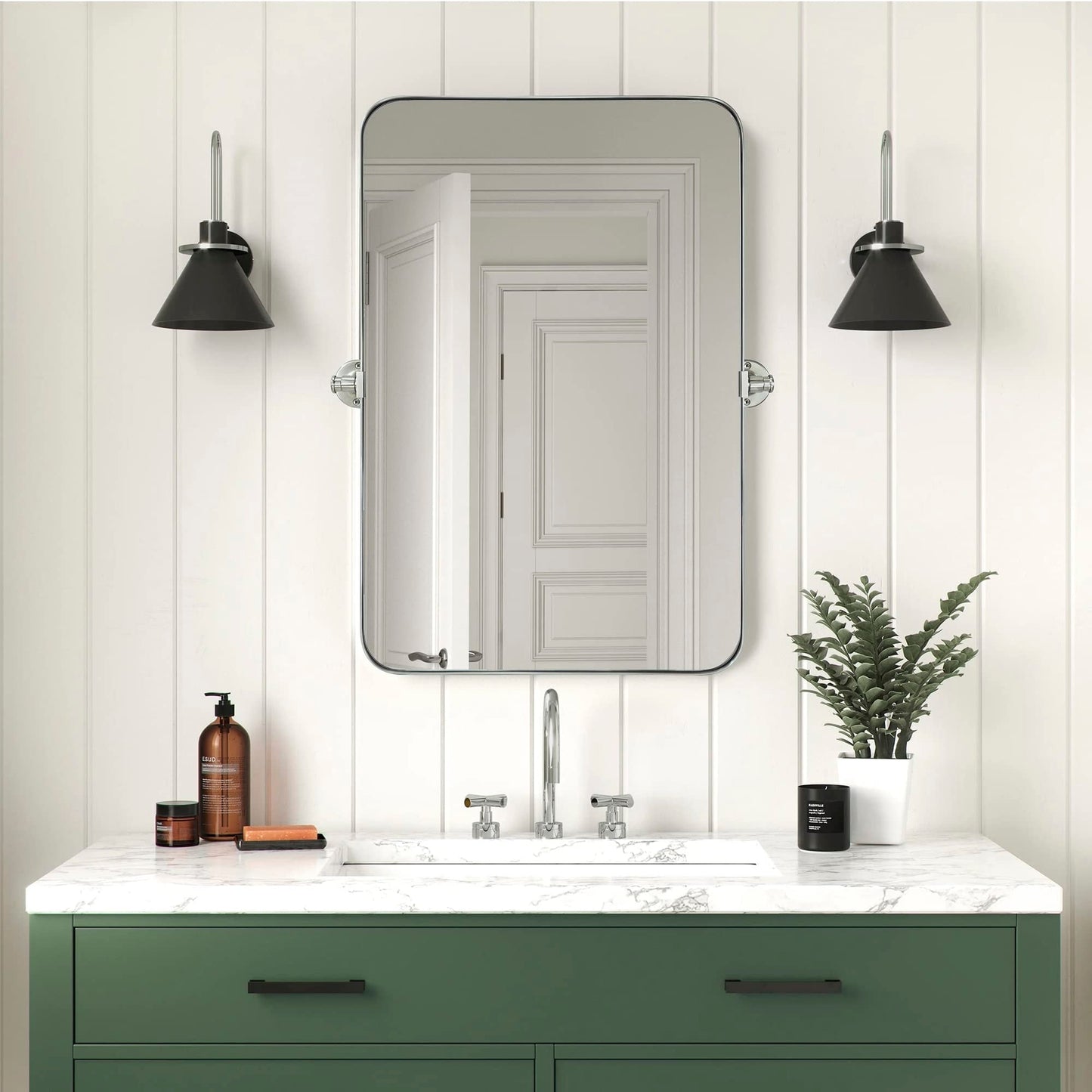 TEHOME Jonathan Miroir mural rectangulaire pivotant et inclinable en métal