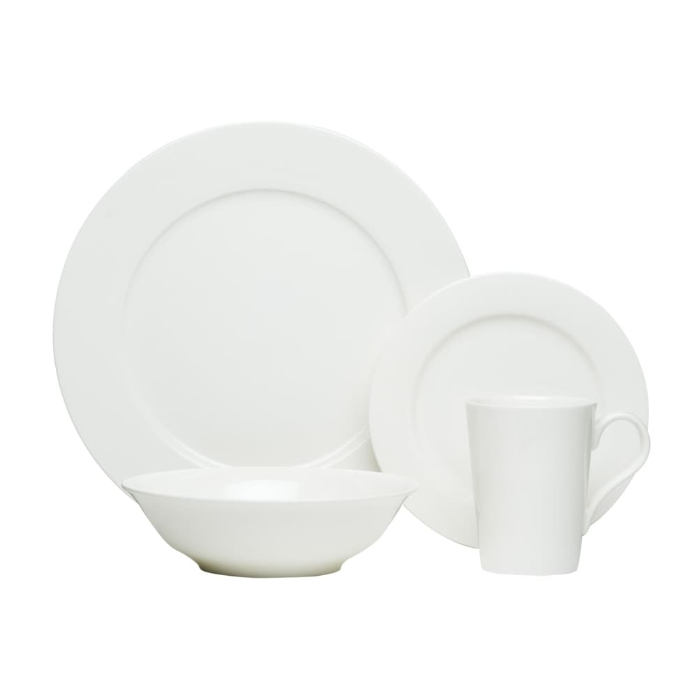 Service à dîner en porcelaine fine à bord rouge vanille, 16 pièces