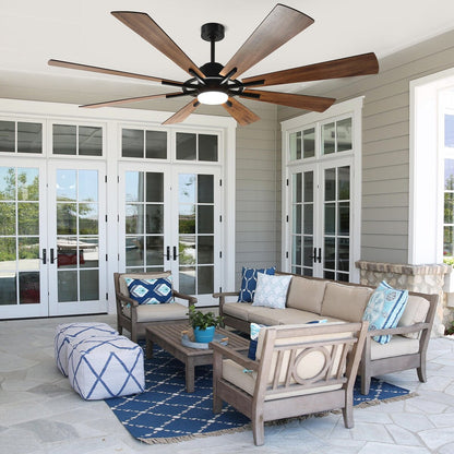 Ventilateur de plafond à télécommande avec éclairage, 8 pales en bois de grande taille