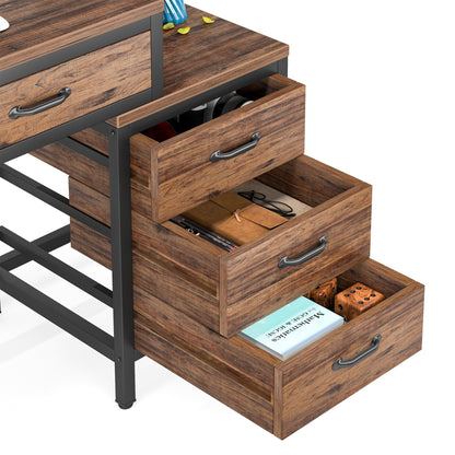 Bureau d'ordinateur réversible avec 5 tiroirs, bureau de travail à domicile avec tiroir pour classeur et support pour imprimante