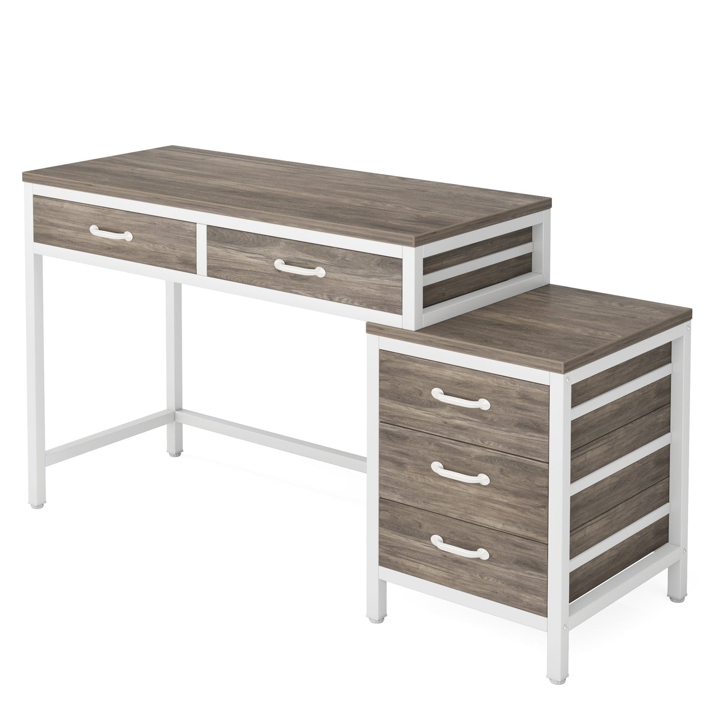 Bureau d'ordinateur réversible avec 5 tiroirs, bureau de travail à domicile avec tiroir pour classeur et support pour imprimante