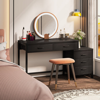 Bureau d'ordinateur réversible avec 5 tiroirs, bureau de travail à domicile avec tiroir pour classeur et support pour imprimante