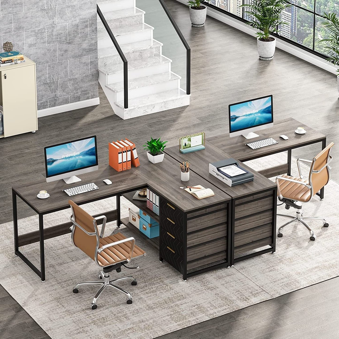 Bureau d'ordinateur en forme de L réversible, bureau de travail robuste, station de travail.