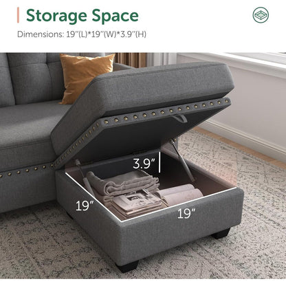 Canapé d'angle réversible, canapé en forme de L, canapé convertible, canapé 4 places, canapé d'angle pour appartement, gris foncé