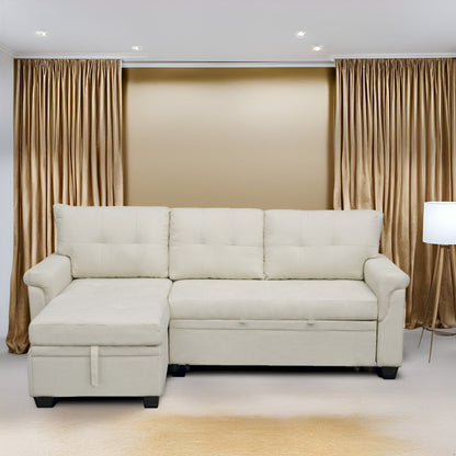 Canapé d'angle réversible avec lit escamotable, chaise longue avec rangement intégré, pieds robustes,